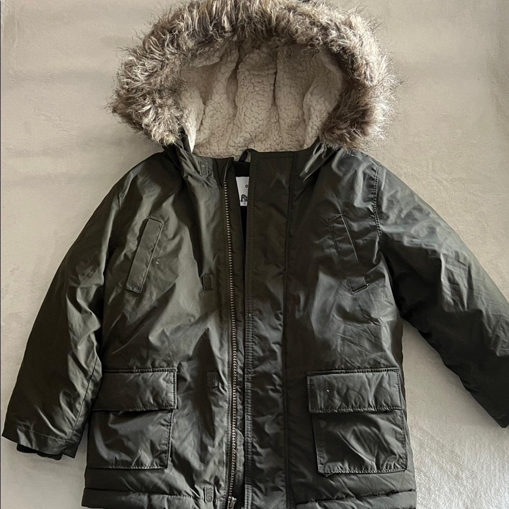 Old Navy Olive Green Hooded Puffer with Faux Fur Trim